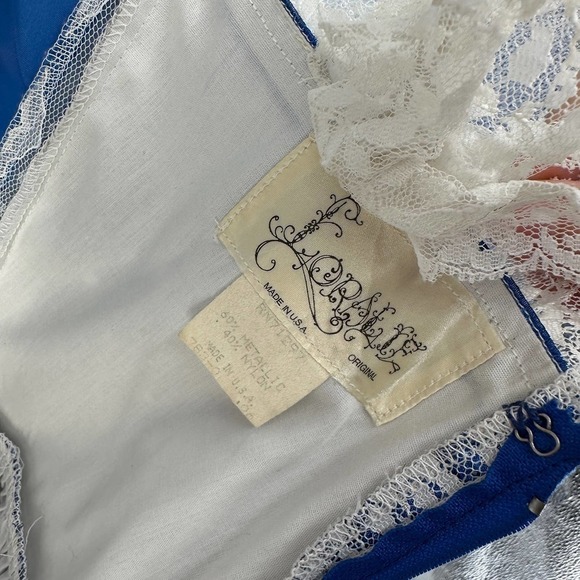Loralie Vintage 80s Blue Lame & Lace Party Prom Dress Asymmetrical Womens Size ? - Picture 9 of 13